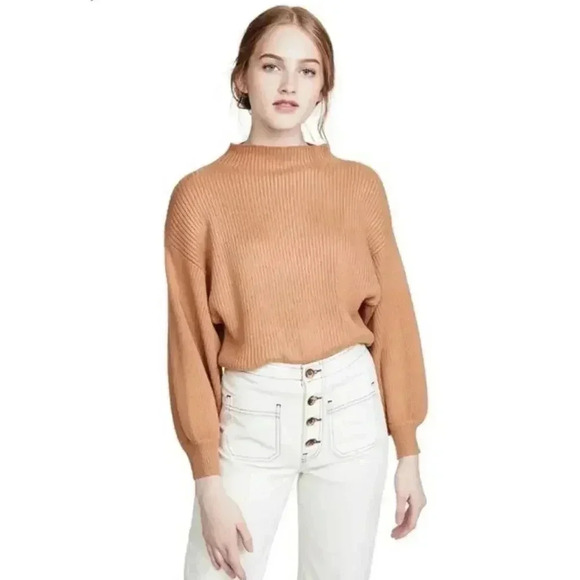 Line & Dot Alder Ribbed Mock Neck Sweater In Camel M EUC - Picture 2 of 8